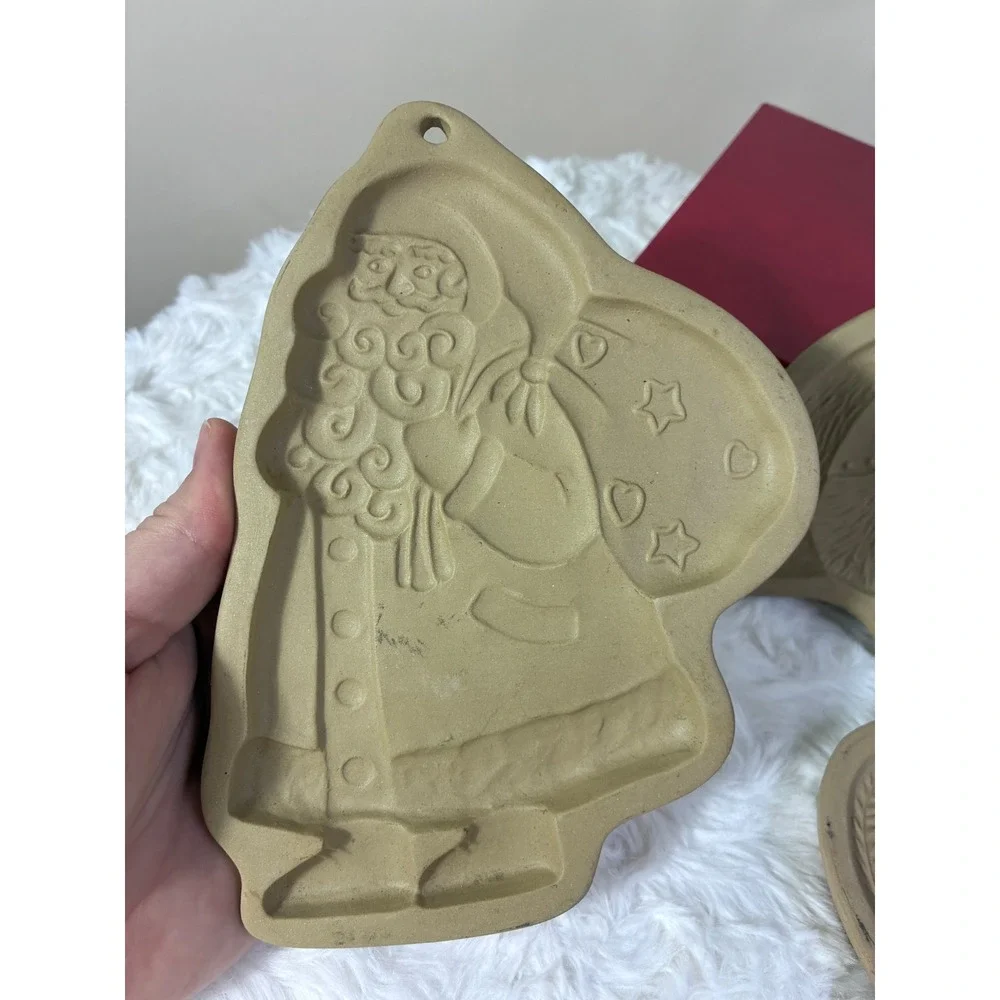 Vintage Brown Bag Cookie Mold  1980's Stoneware Santa Bear Cat Set Hill Design